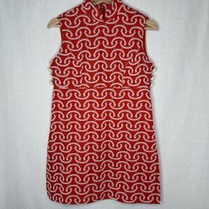 Vtg 60s Mod Go Go Shift Dress Orange Psychedelic Side Slit Gale Mitchell READ SZ